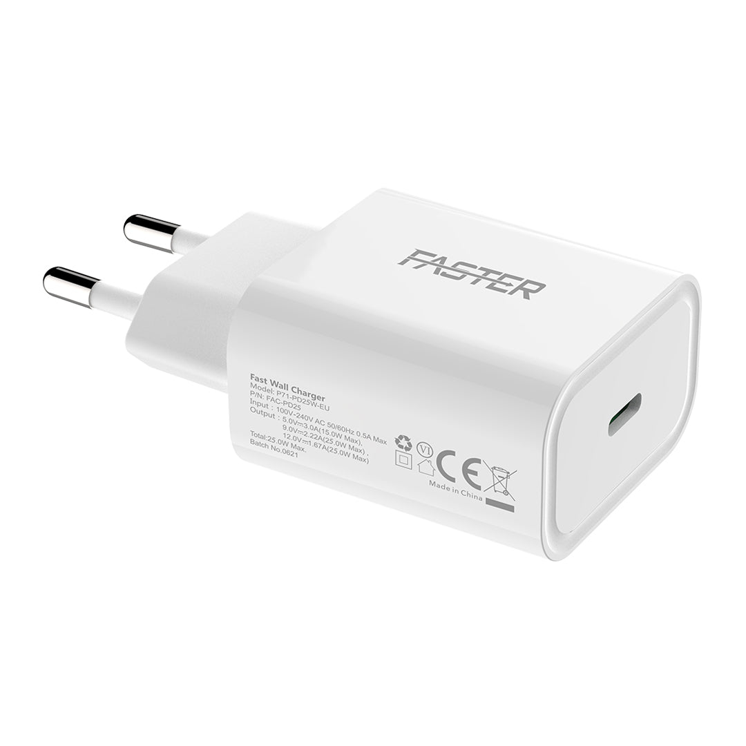 FASTER PD25W-EU Type-C Super Fast Charging Adapter For Samsung & iPhone FASTER PD25W-EU Type-C Super Fast Charging Adapter For Samsung & iPhone